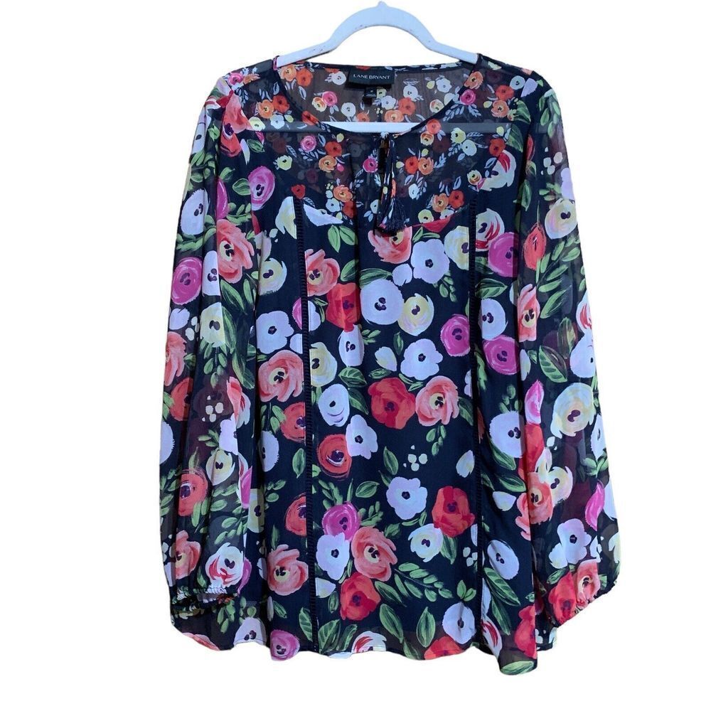 Lane Bryant Womens Plus Size 18 Multicolor Abstract Floral Print Blouse Top